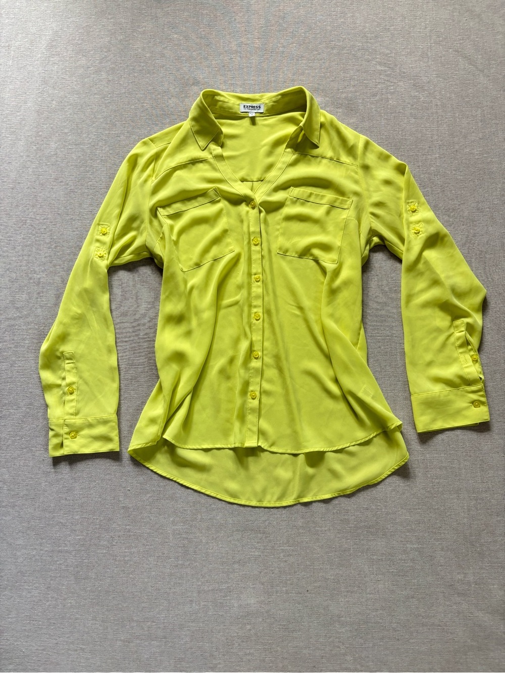Express neon green button up work flowy blouse in size Large